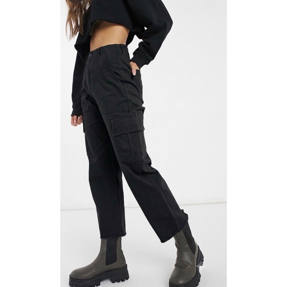 Hollister Sz L Ultra High Rise Cropped Wide Cargo Jean Streetwear Casual Utility